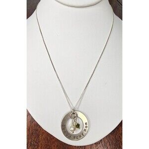 925 Silver Box Chain with "Proud Army Mom" Pendant Necklace Green/Pearl Beads